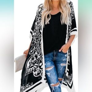Boho Black and white bandanna kimono one size bohemian beach cover